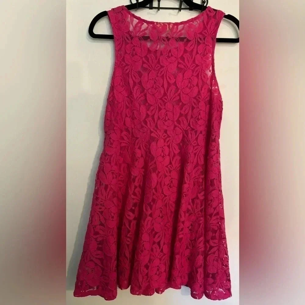 FREE PEOPLE‎ Womens Sz Medium Lace Overlay Only Dress (no lining) bright pink